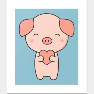 Pig With Kawaii Cute Heart Posters and Art